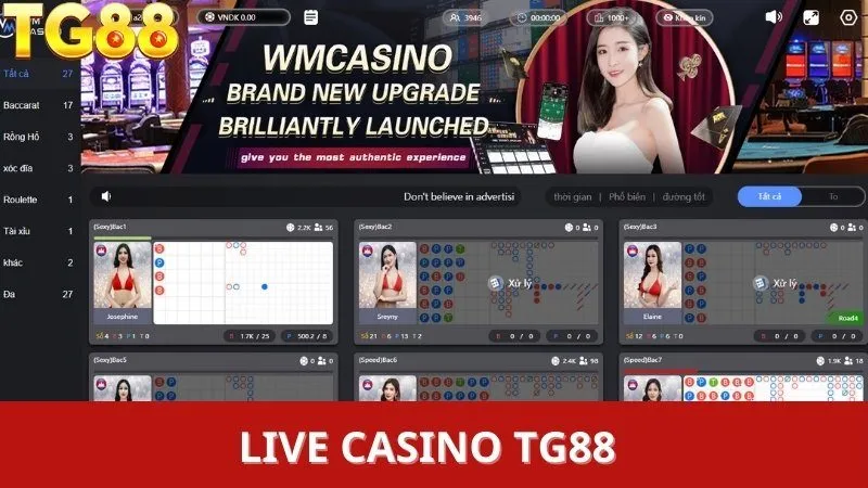 Trải nghiệm sòng bài trực tuyến tại live casino TG88