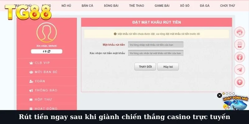 Rút tiền ngay sau khi giành chiến thắng casino trực tuyến