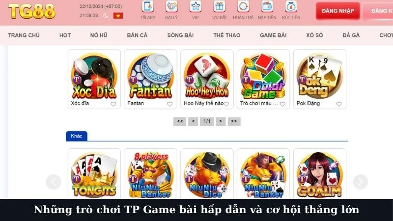 Những trò chơi TP Game bài hấp dẫn và cơ hội thắng lớn